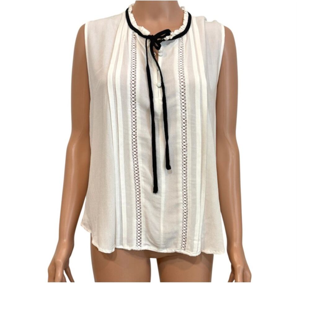 new Active USA L lace trim pleated ribbon tie front blouse TB2 3659